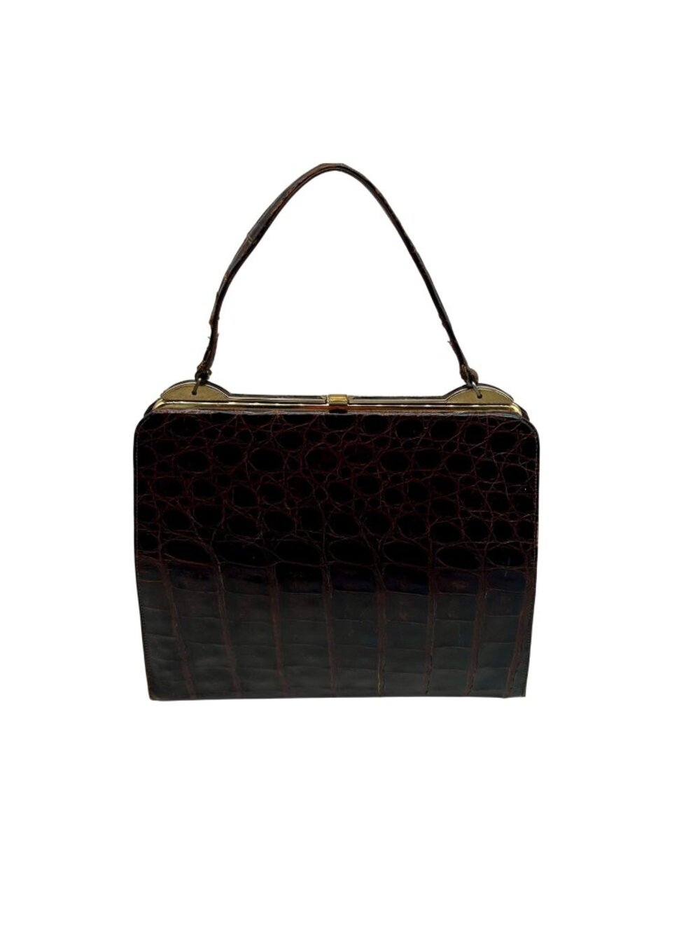 Unbranded Brown Faux Croc-Embossed Leather Satchel